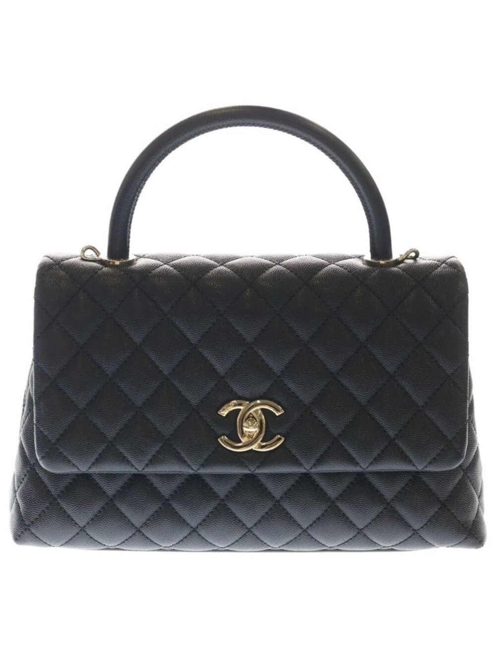 Chanel Coco Handle 29 Shoulder Bag Caviar Leather Gold Black Stand